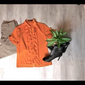 Burnt Orange Ruffled Blouse